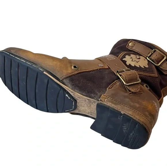 OTTO ZONE Cowboy/Motorcycle Boots, Brown Leather, Side Zippers, Buckles, Sz 11.5 - Picture 7 of 11